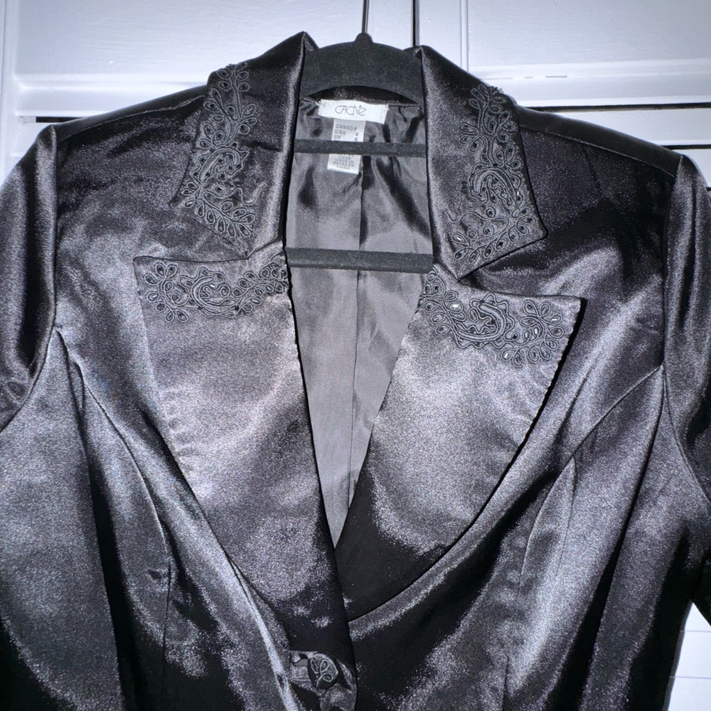 Cach , Set Black Jacket With Pants Size 4 Satin M… - image 4